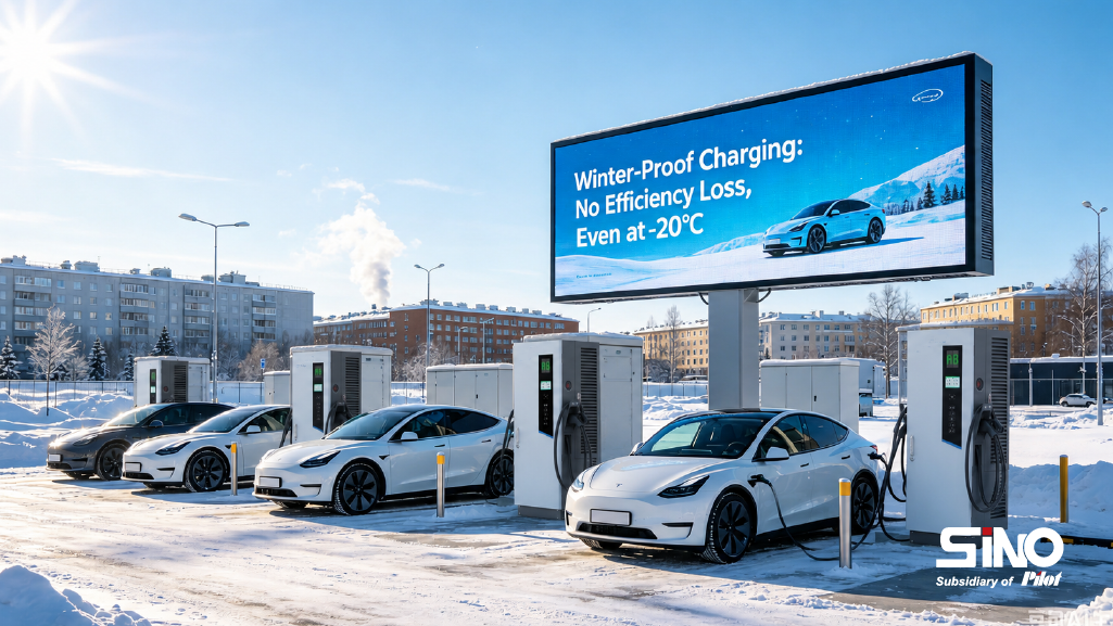 EV DC fast charging station working under coldness