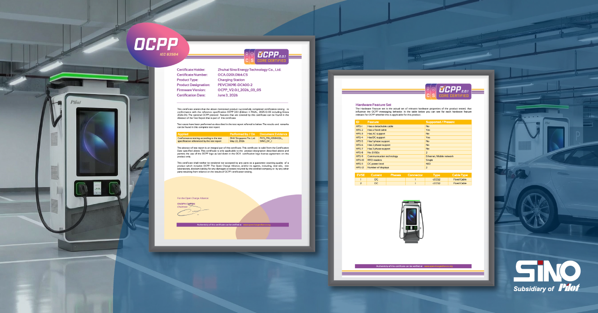 Sino Energy's PEVC3109E Achieves Full OCPP 2.0.1 Certification