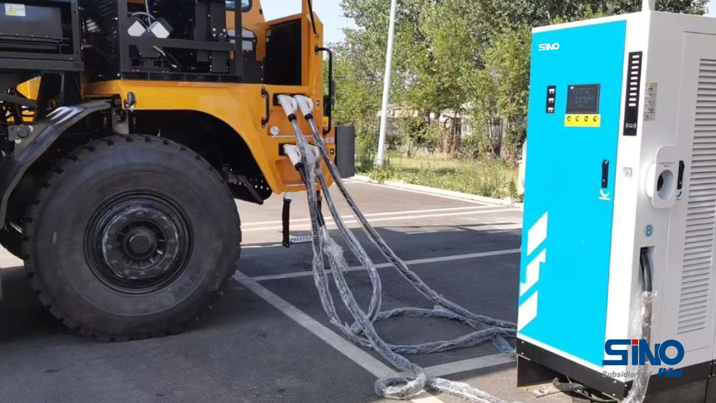 A DC charger is charging a truck