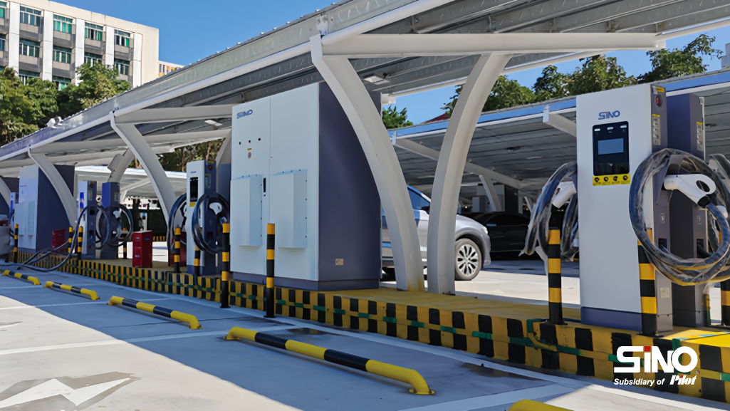 high-power super fast charging stations installed in the parking lots